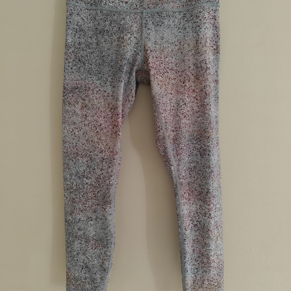 Lululemon Athletic Gray and Pink Leggings with Stretchy Comfort.